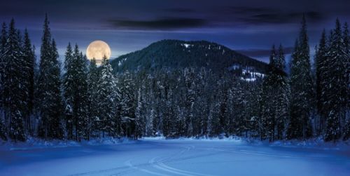 My Village | Achtergronddoek berglandschap nacht | 150x75cm