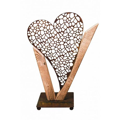 Badeko | Barstandaard hart | Hout en Cortenstaal | 70x53x27cm