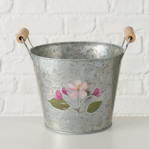 Plantenpot Drya Rond | Buiten | Kleurrijk bloemmotief | Zink | grijs | 20x23cm