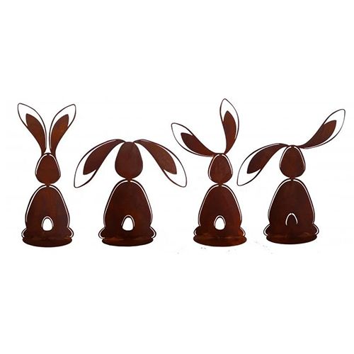 Badeko | Tuinbeeld konijn Bunny | Set van 4 | Cortenstaal | 15 cm