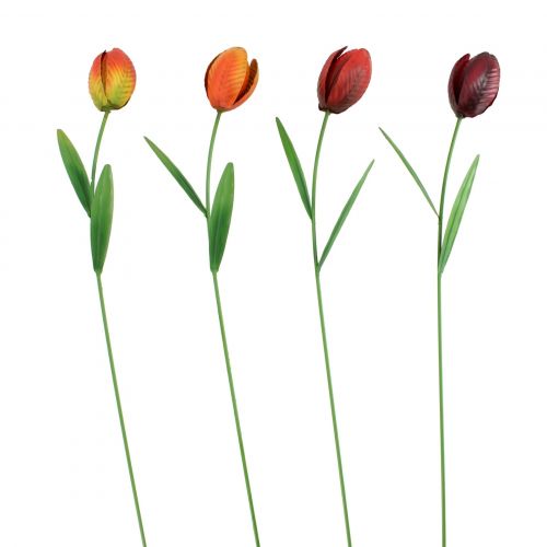 Metalen tulp op stokje | Set van 4 | 10x6x57cm