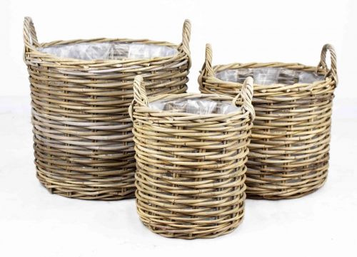 Mand Rattan Grijs Ø 45 cm | Hoogte 38 cm | 3-delige set